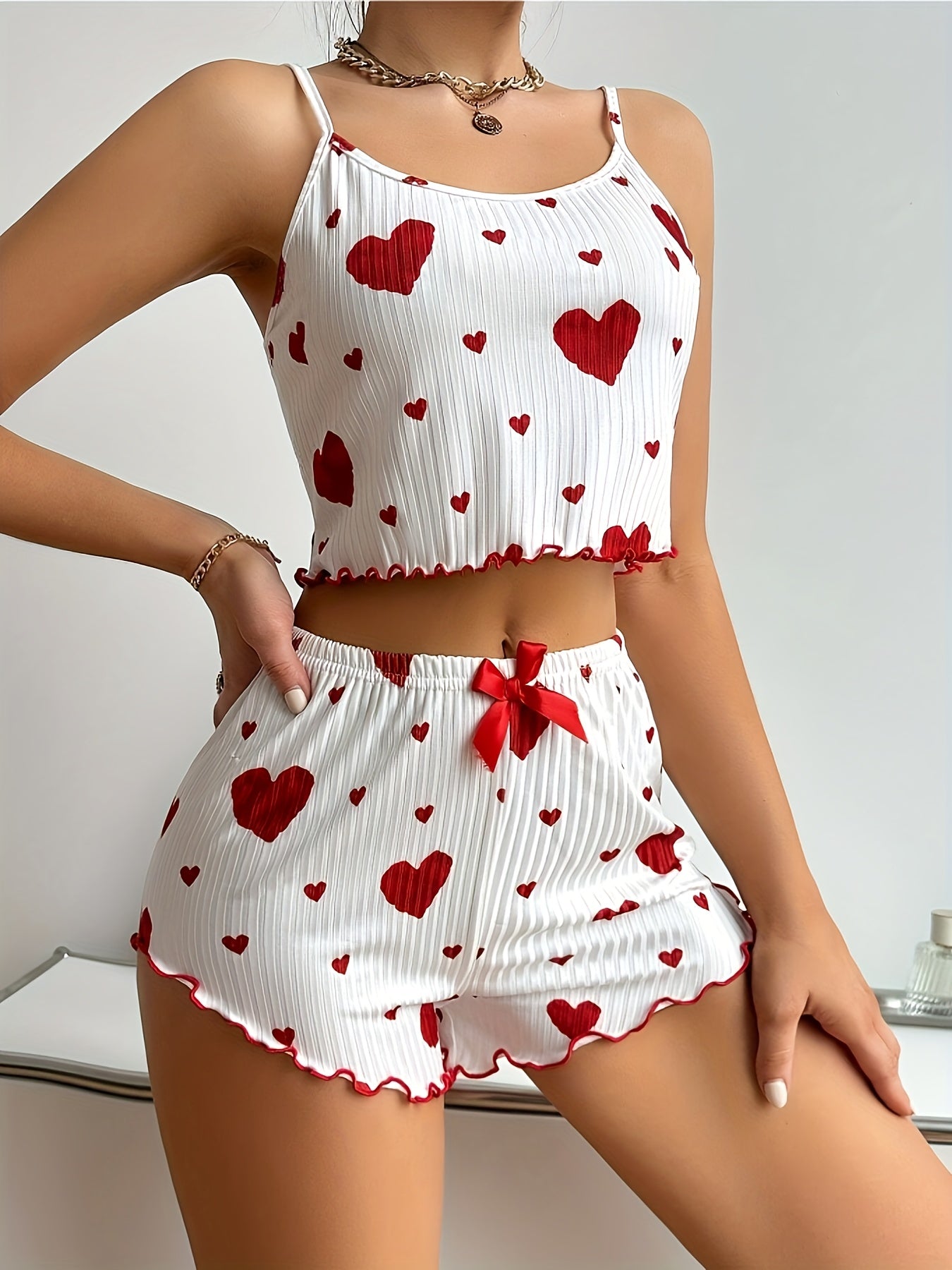 Sexy pyjamas Heart Print  ,  Pajama Set,  Shorts, Comfortable Relaxed Fit , sleepwear ,valentine