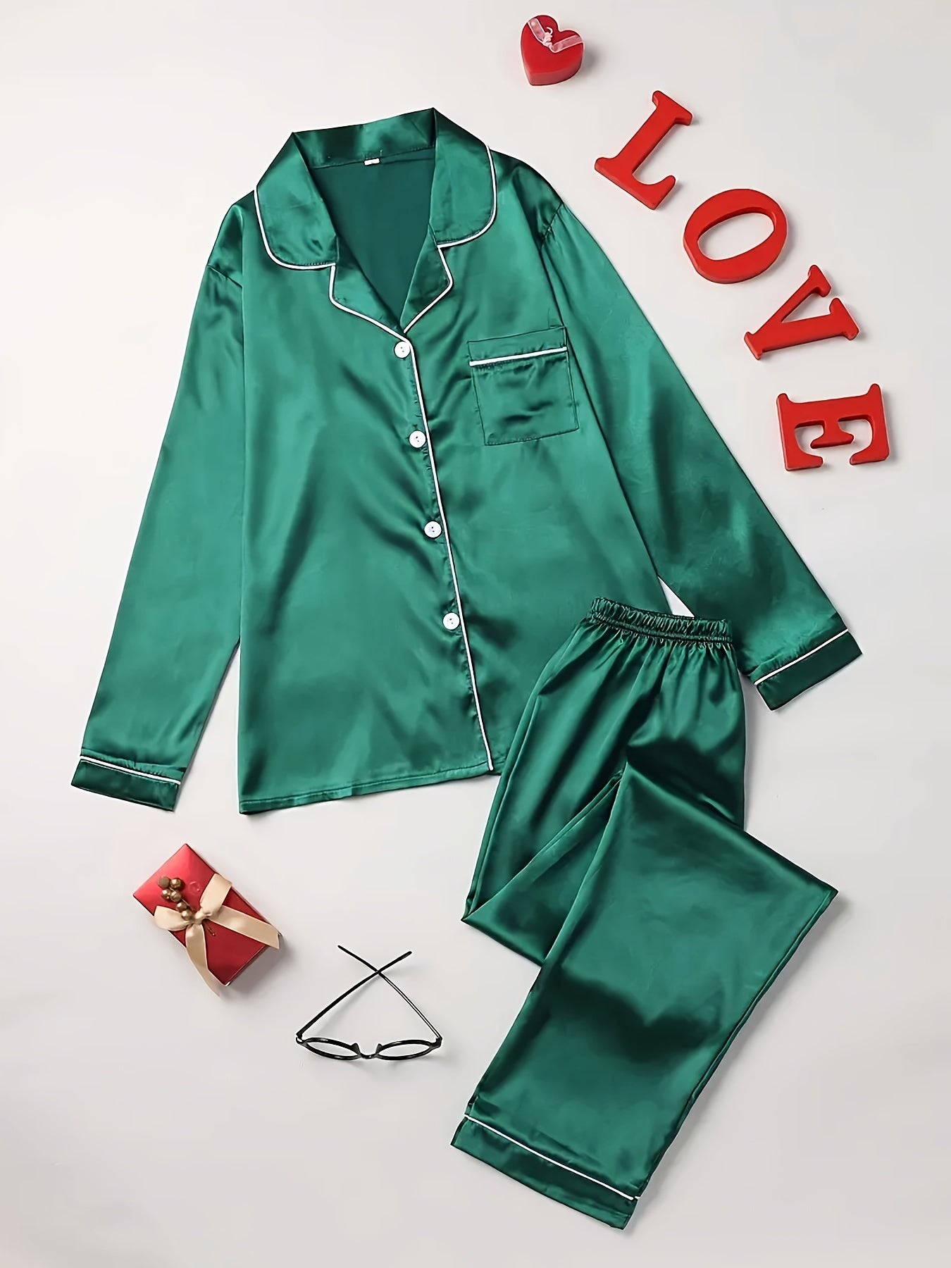 New style Pajama Set, Long Sleeve Button Up Lapel Top & Pants Pj Set, Women's Sleepwear & Loungewear ,very fashion and comfortable .