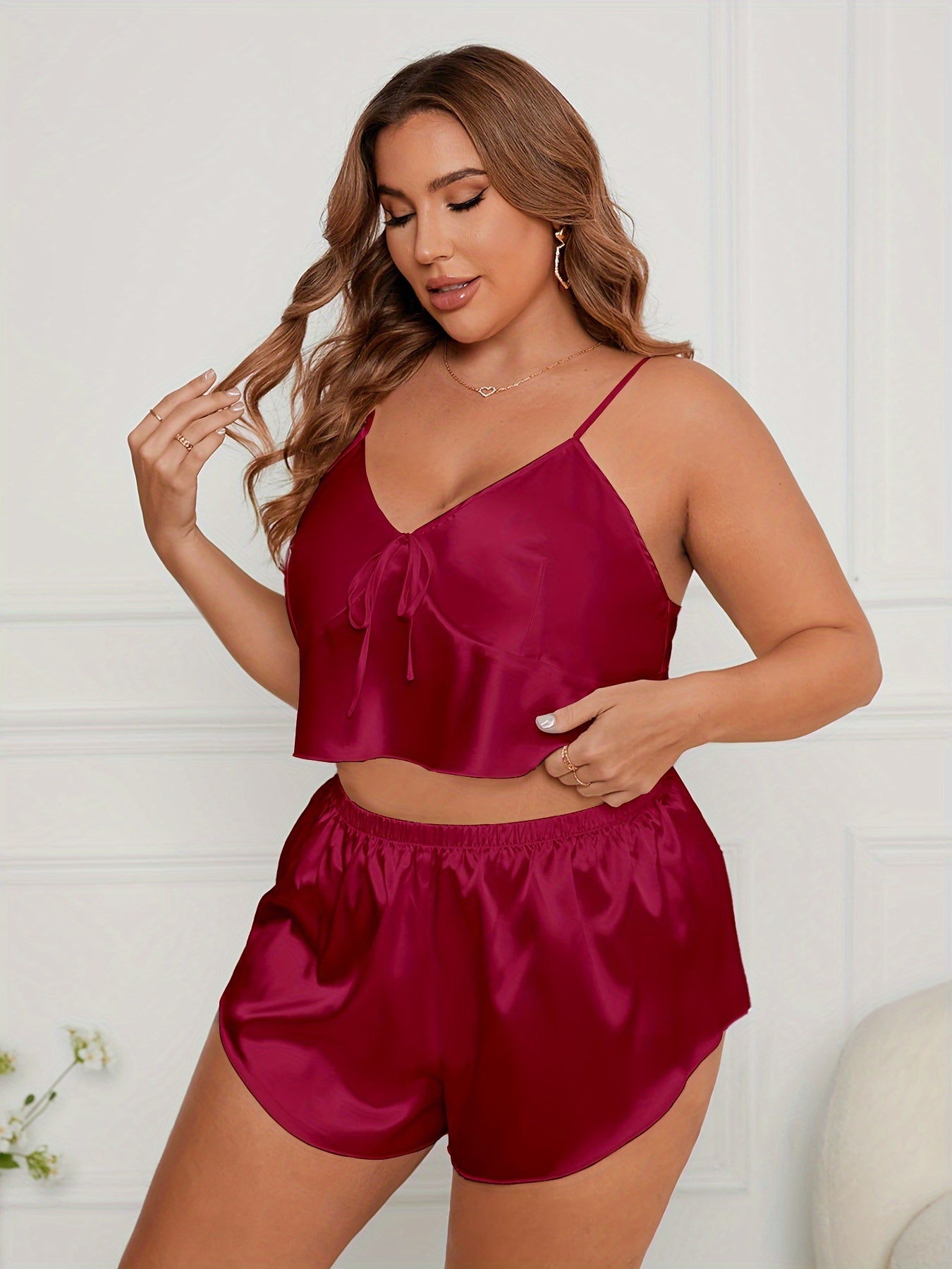 Unique Plus Size Pajama Set , Slight Stretch Fabric, Woven, all seasons , comfort