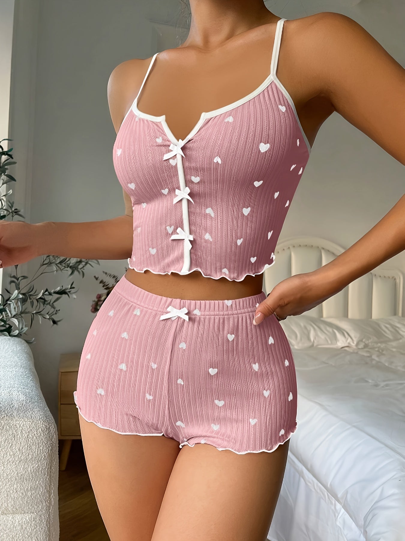 Emily heart  Pajama Set for Women, Spaghetti Strap Top and Shorts Sleepwear Set, All Season Comfort , sexy and fashion .