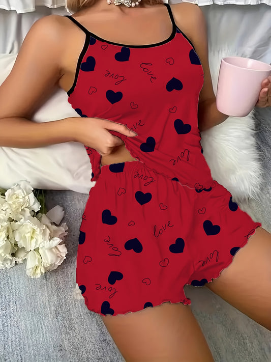 Fashion Heart Print Women's Pajama Set , Machine Washable , comfort & sleepwear & nice materiel .