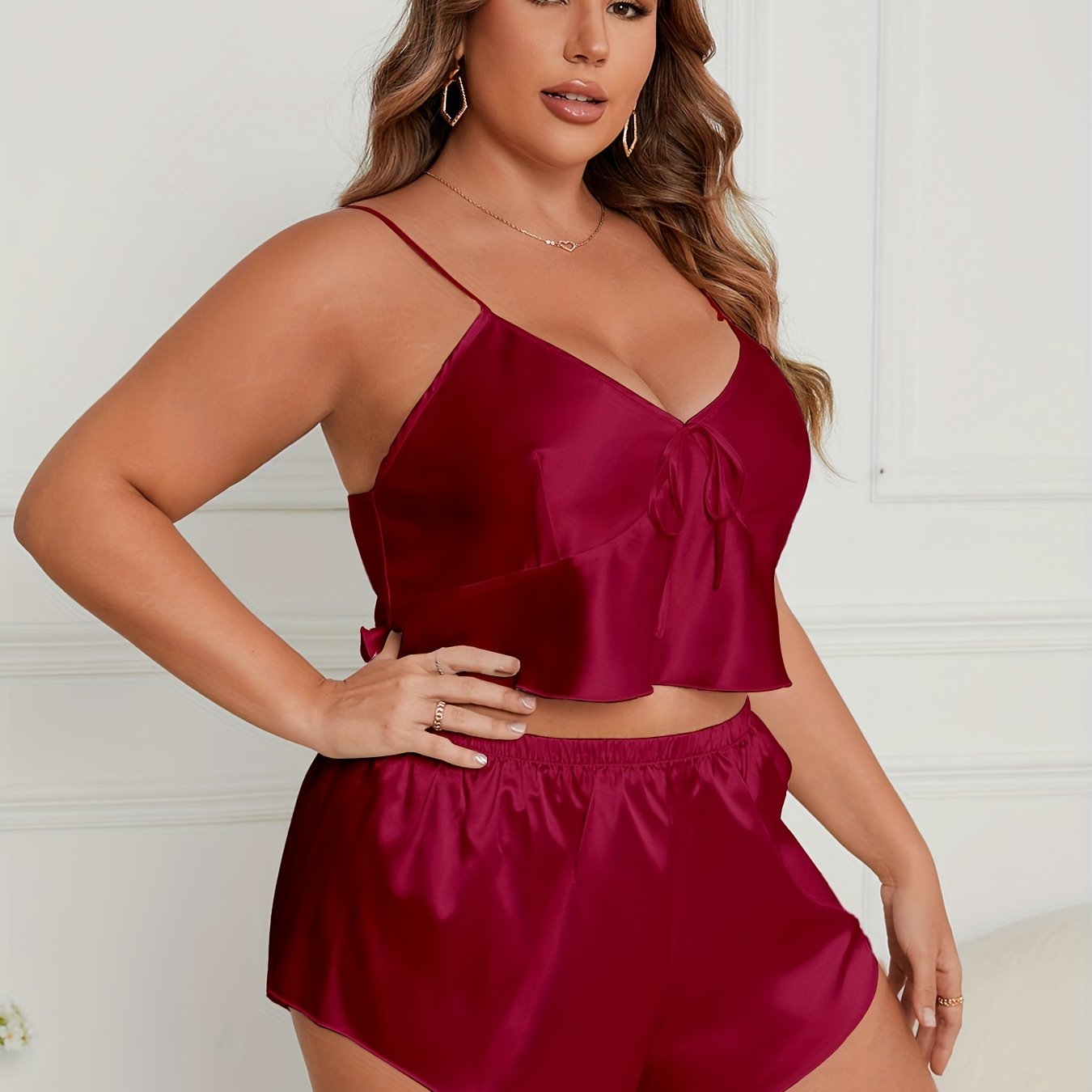 Unique Plus Size Pajama Set , Slight Stretch Fabric, Woven, all seasons , comfort