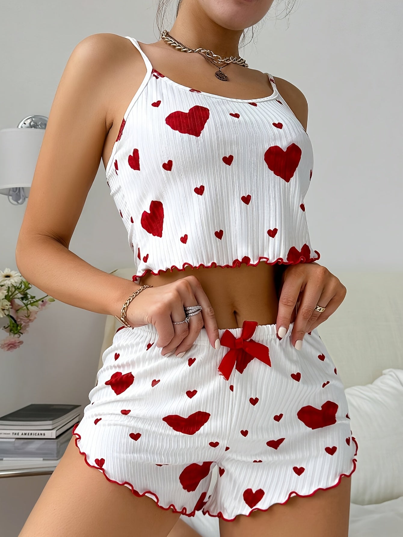 Sexy pyjamas Heart Print  ,  Pajama Set,  Shorts, Comfortable Relaxed Fit , sleepwear ,valentine