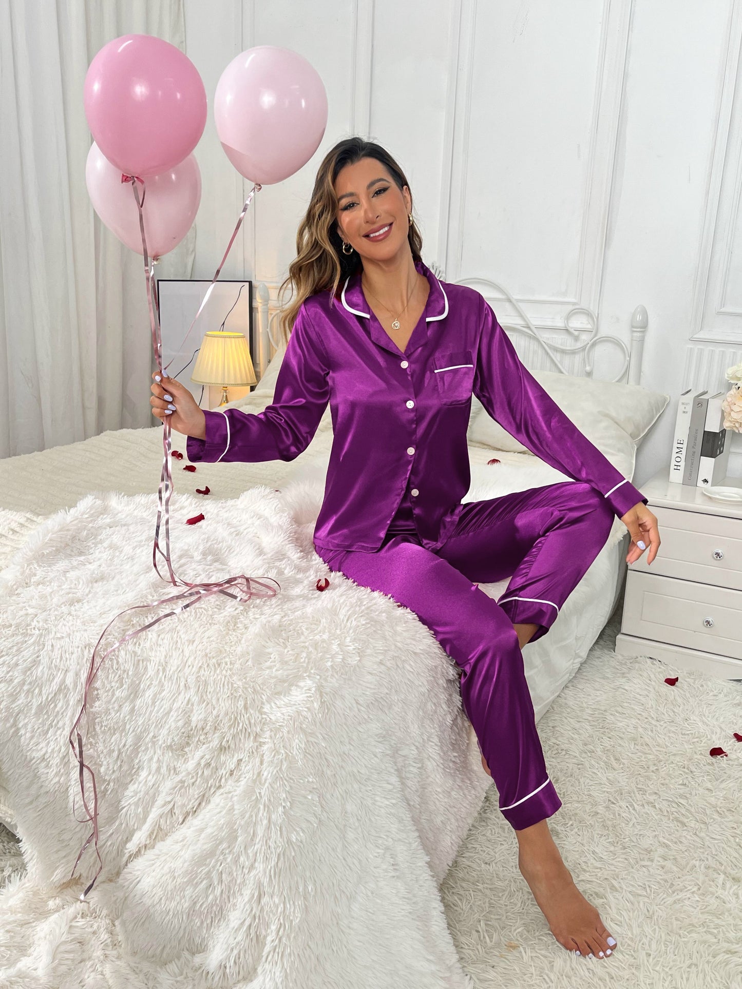 Maria  Pajama Set for Women - Cozy Long Sleeve Top with Pocket & Soft Elastic Waist Pants  & comfortable & fashion  , sleepwear .