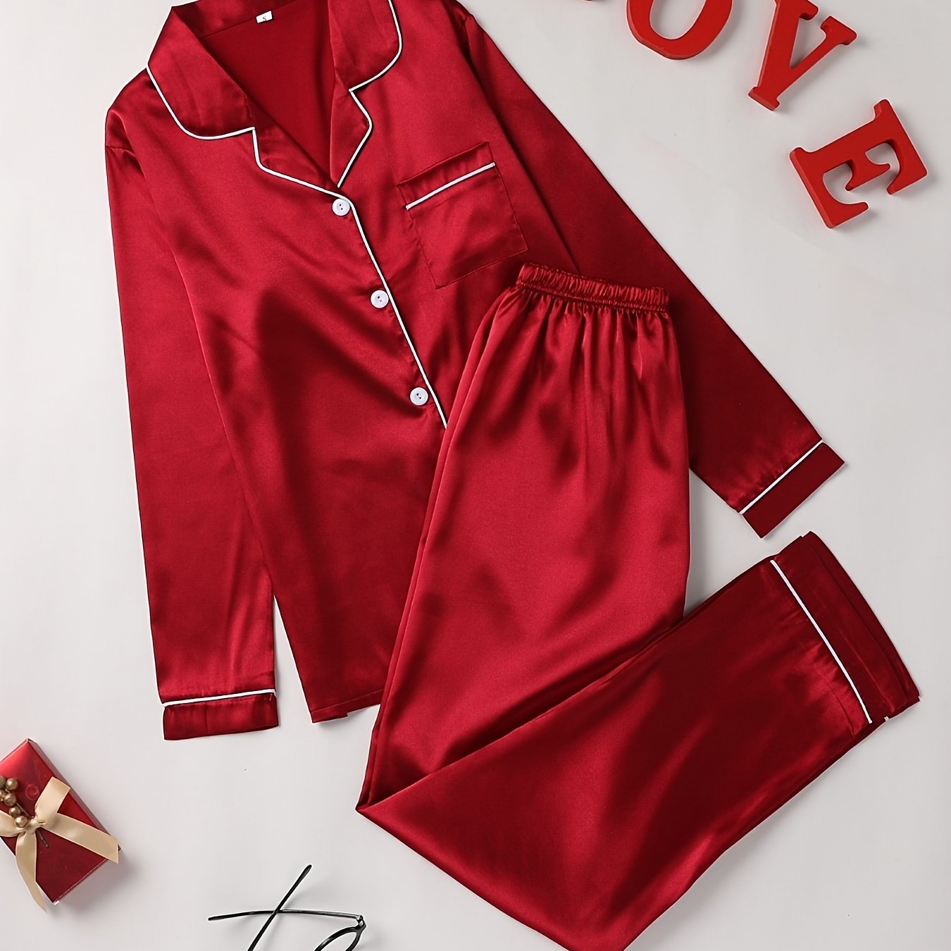 New style Pajama Set, Long Sleeve Button Up Lapel Top & Pants Pj Set, Women's Sleepwear & Loungewear ,very fashion and comfortable .