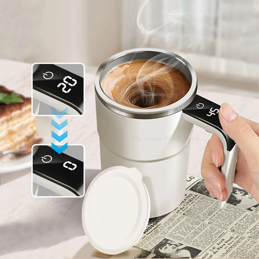 Intelligent Coffe Cup with Lid ,  Coffee Electric Stirring Stainless Steel Mixer Rotating Magnetic Self Stirring Mugs .