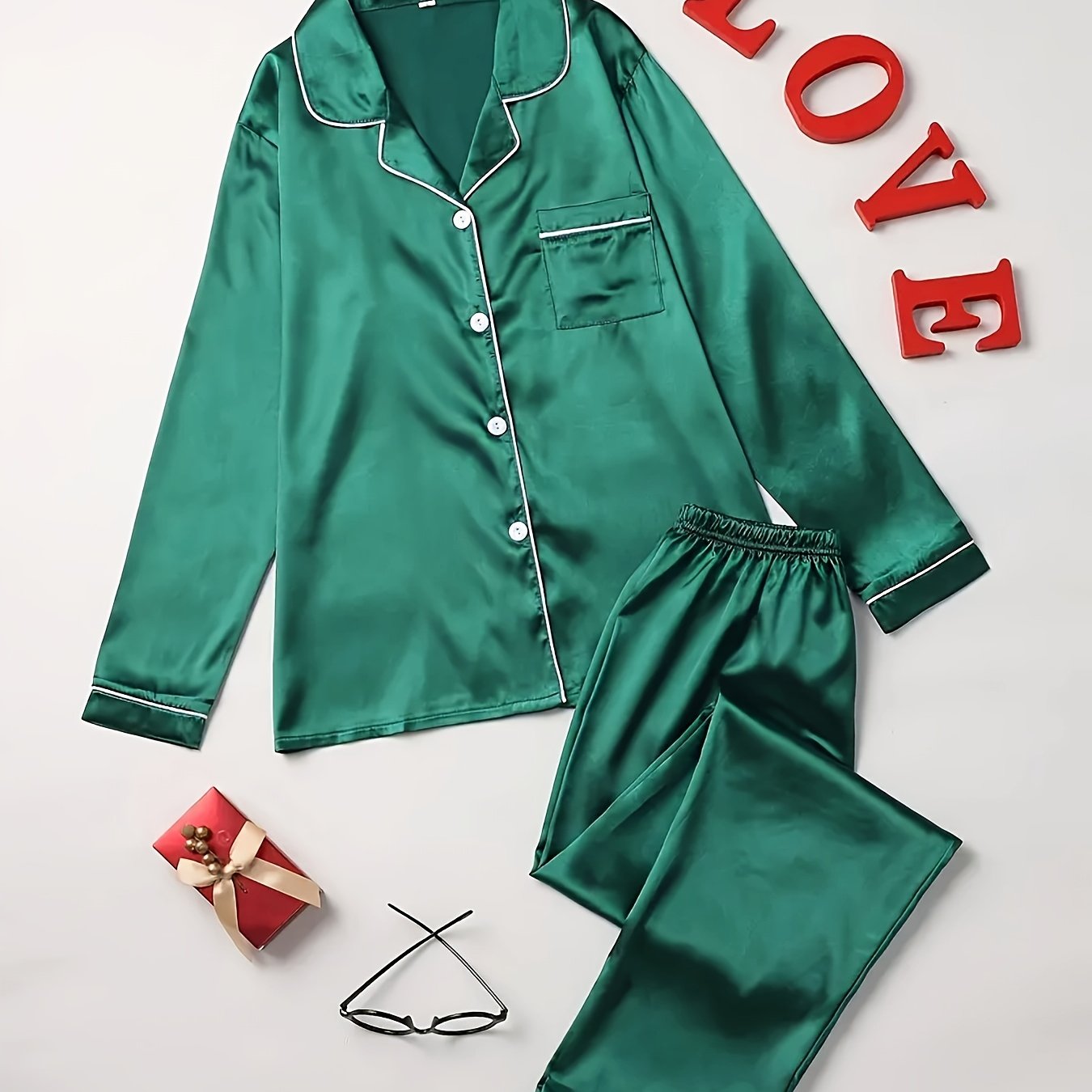 New style Pajama Set, Long Sleeve Button Up Lapel Top & Pants Pj Set, Women's Sleepwear & Loungewear ,very fashion and comfortable .