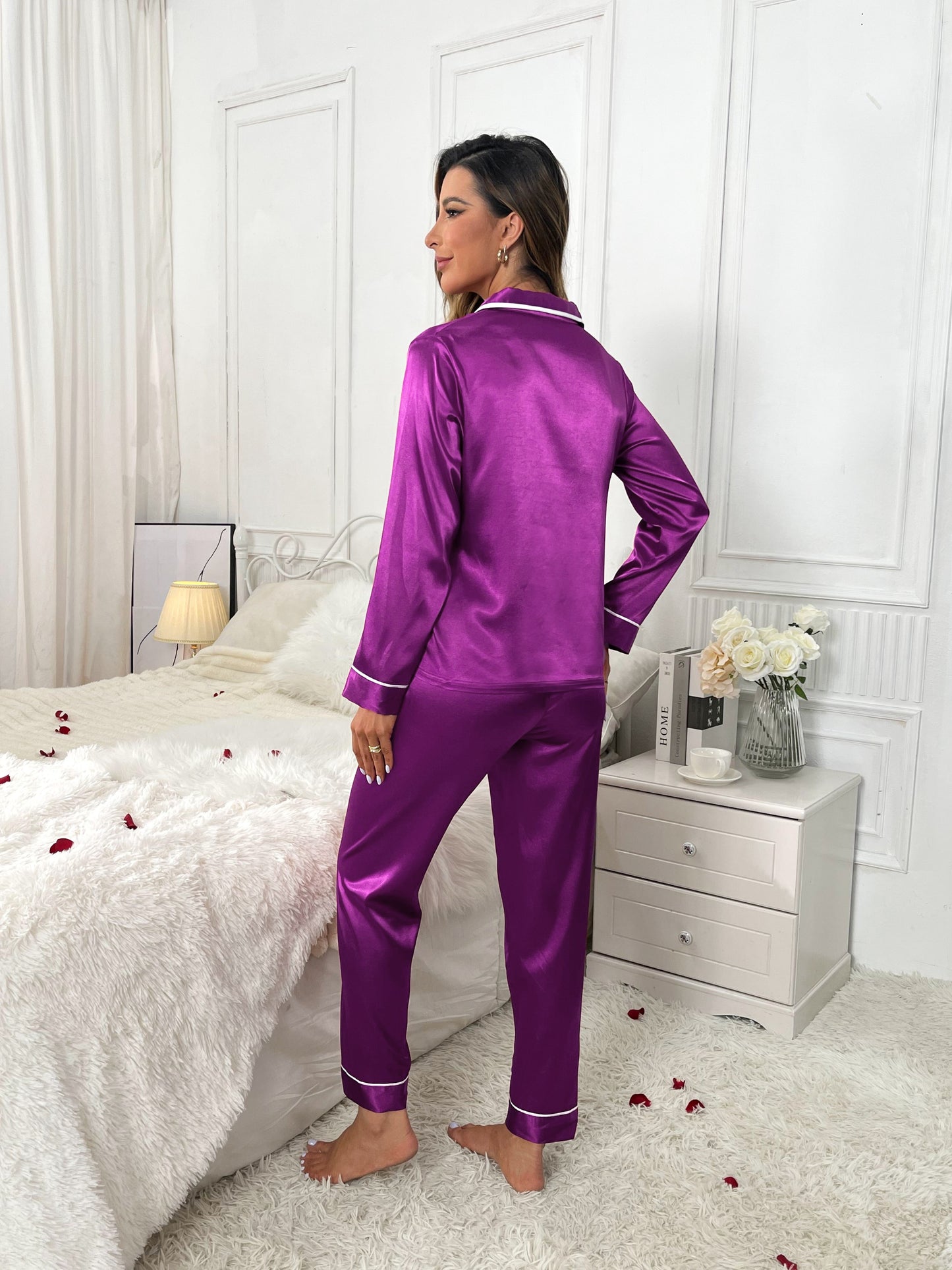 Maria  Pajama Set for Women - Cozy Long Sleeve Top with Pocket & Soft Elastic Waist Pants  & comfortable & fashion  , sleepwear .