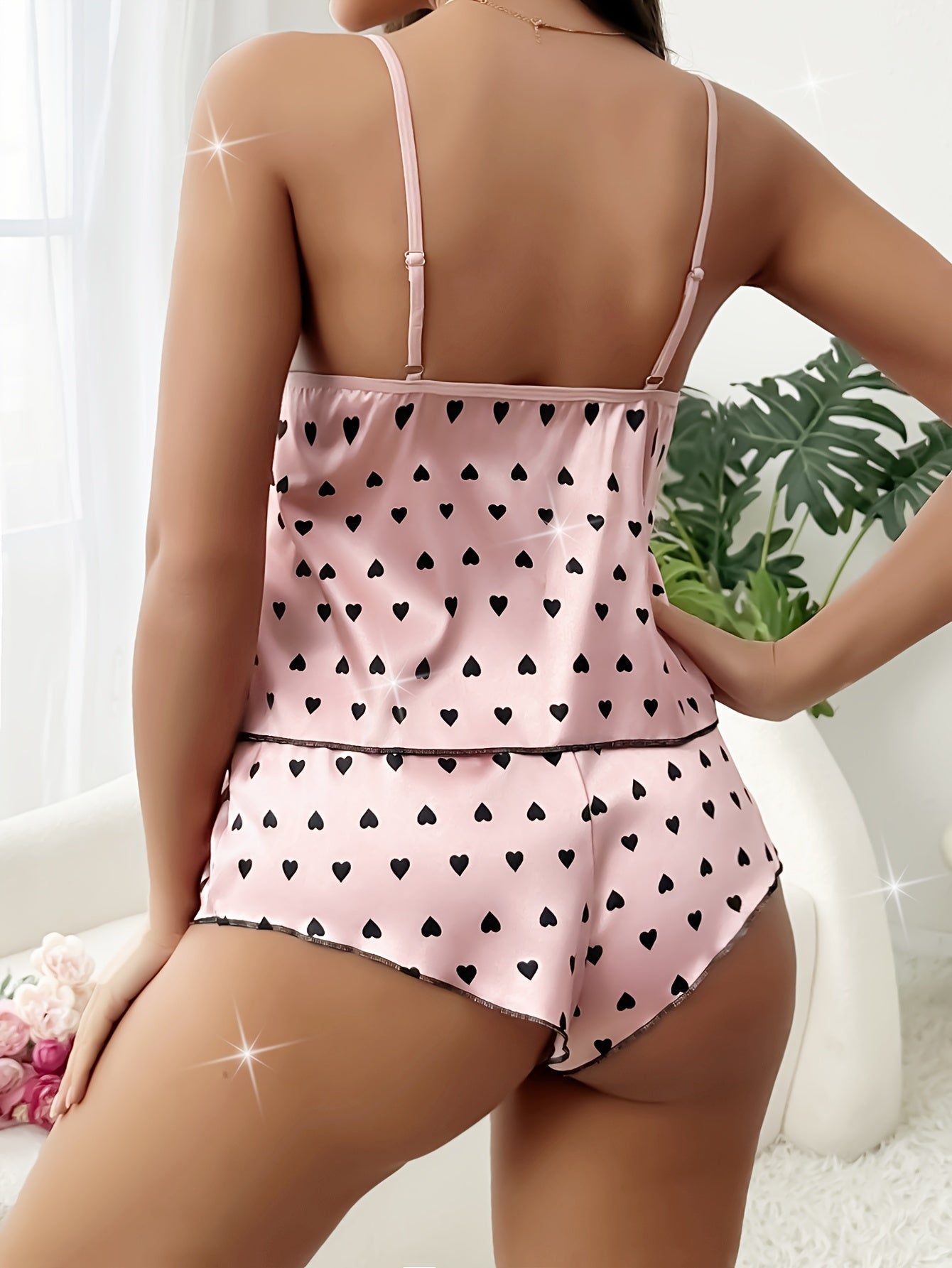 Womans 2pcs Love Print Gown Set with Lace Top and Bow Shorts Women's Pajamas and Loungewear , sexy , fashion ,comfey .